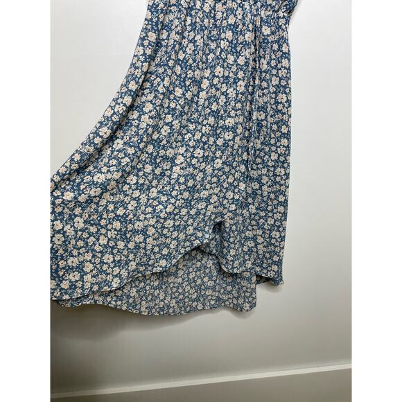 Sienna Sky Floral Ditsy Pattern Flutter Sleeves Hi-Low Wrap Midi Dress Blue S - Picture 6 of 12